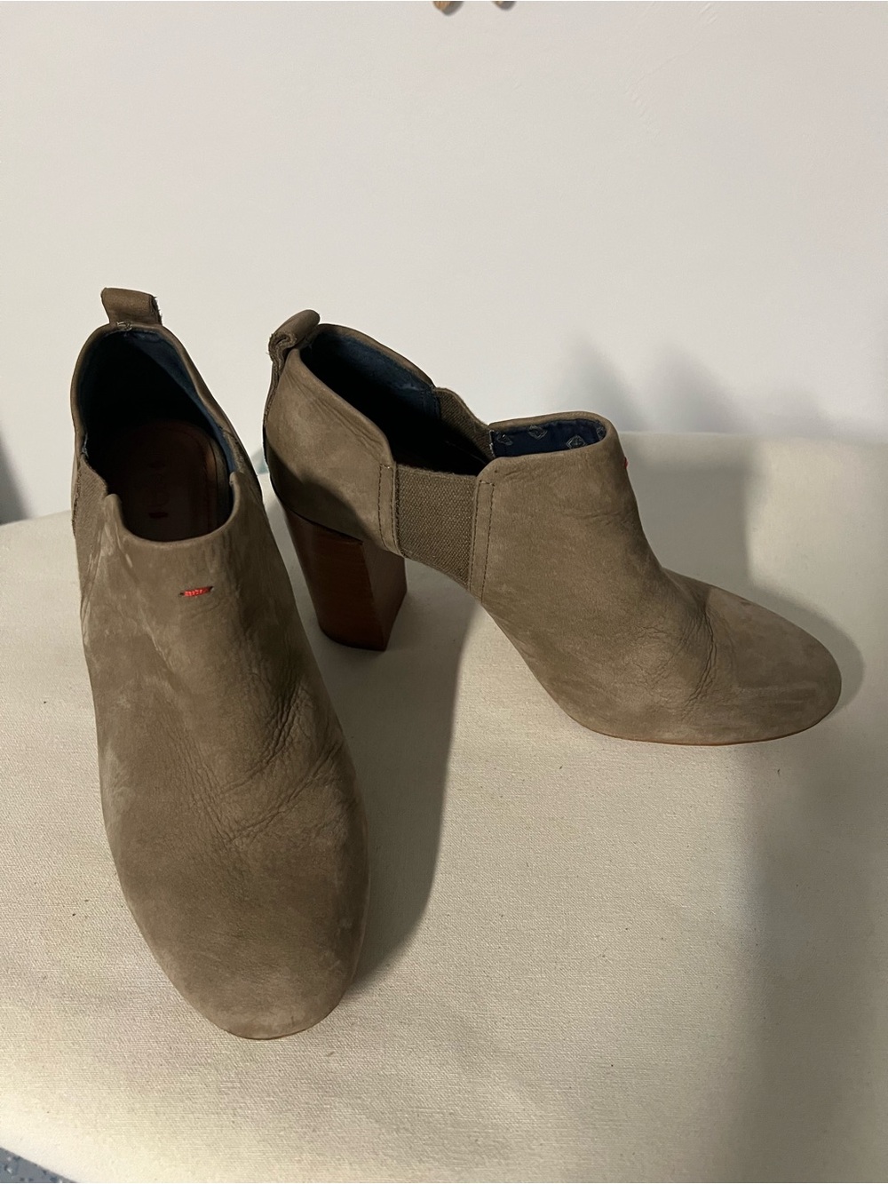 ED Taupe Suede Ankle Booties with Block Heel